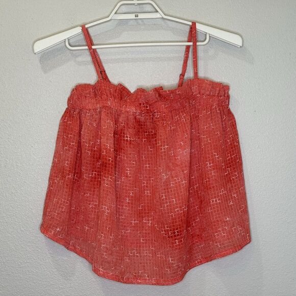 Anthropologie Maeve Coral Semi Sheer Textured Top Size Small Spaghetti Strap NWT - Picture 1 of 9